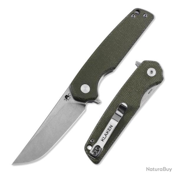 Couteau Pliant Klaken Drift Pro Lame Acier 14C28N Manche Micarta Vert Linerlock Flipper KKNJ145SGN