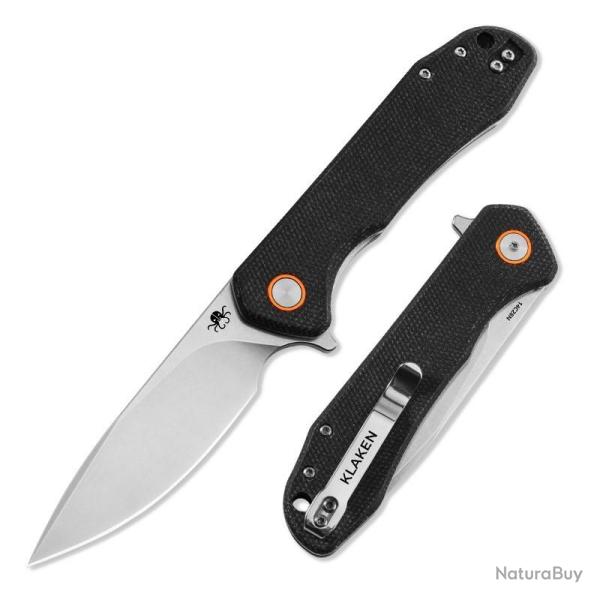 Couteau Pliant Klaken Slate Lame Acier 14C28N Manche Micarta Noir Linerlock Flipper KKNJ131BKL