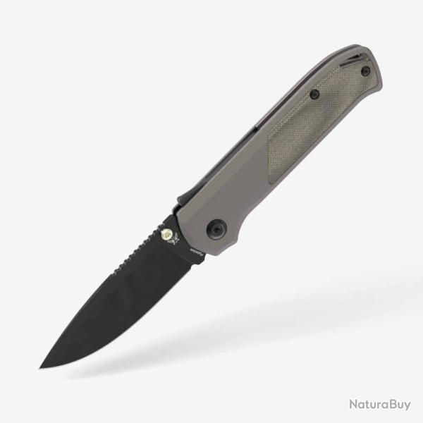 Couteau Flytanium Arcade Lame Acier S35VN Manche Aluminium Micarta Gris Shark-Lock Made In FLY1256