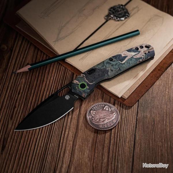 Couteau Vosteed Psyop Lame Acier Elmax Manche Micarta Bleu Top Liner Lock VOSA2235
