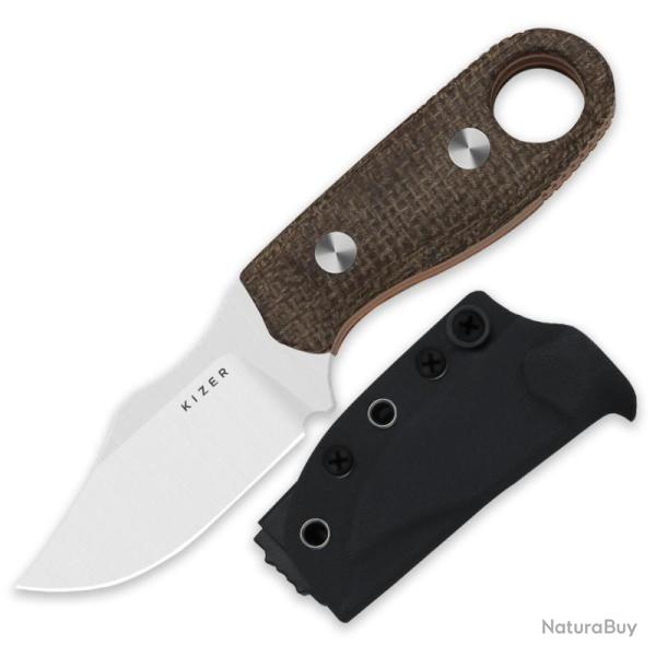 Couteau Fixe Kizer Cutlery Beaver 2 Lame Acier AEB-L Manche Micarta G10 Brun Orange �tui KI1078A4