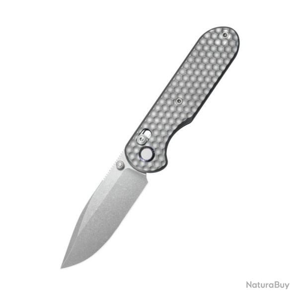 Couteau GEO Knife Ethereal Cutter Lame Acier M390 Manche Titane Gris Crossbar Lock GEO2402A