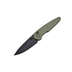 Couteau HIGHTRON Birdidi Lame Acier D2 Manche Aluminium Vert Button Lock HTK06GRN