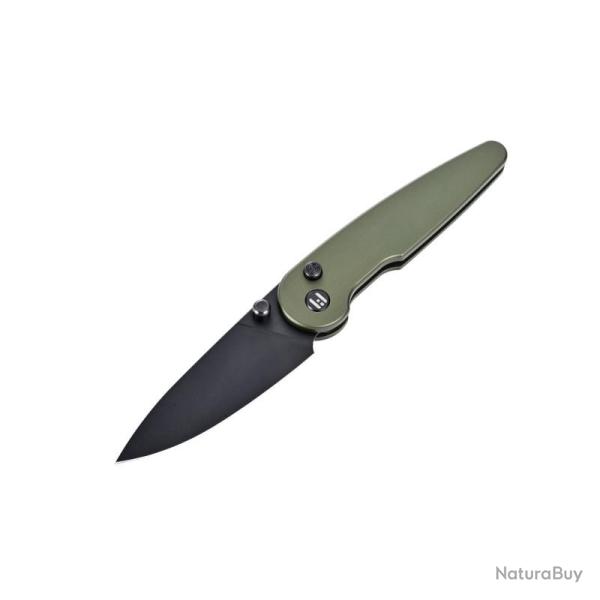 Couteau HIGHTRON Birdidi Lame Acier D2 Manche Aluminium Vert Button Lock HTK06GRN