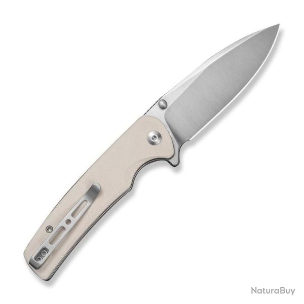Couteau SENCUT Sachse Lame Acier 9Cr18MoV Manche G10 Ivoire Button Lock S210077