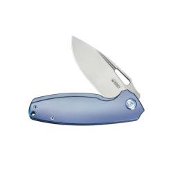 Couteau KB Knives Tityus Lame Acier 14C28N Manche Titane Bleu Framelock KUB360D