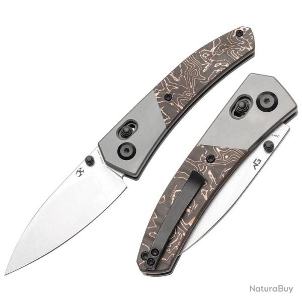 Couteau Kansept Knives Dako Lame Acier S35VN Manche Titane Carbone Cuivre Cross Bar Lock K1101V2
