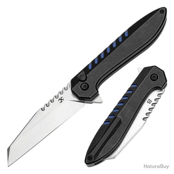 Couteau Kansept Knives Kosame Lame Acier 154CM Manche Titane G10 Noir Bleu Button Lock KT1093F4