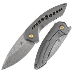 Couteau Kansept Knives ODD 21 Lame Damas Manche Titane Gris Bronze Framelock K1077A2