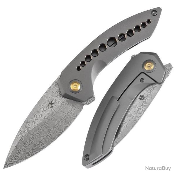 Couteau Kansept Knives ODD 21 Lame Damas Manche Titane Gris Bronze Framelock K1077A2