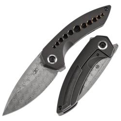 Couteau Kansept Knives ODD 21 Lame Damas Manche Titane Noir Bronze Framelock K1077A3