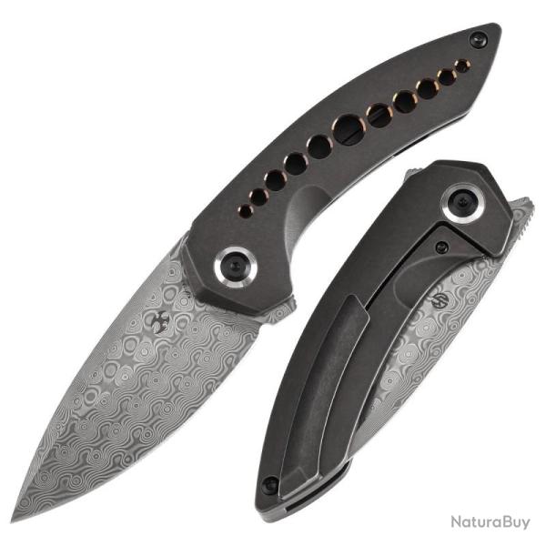 Couteau Kansept Knives ODD 21 Lame Damas Manche Titane Noir Bronze Framelock K1077A3