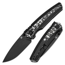 Couteau Kansept Knives Raven Lame Acier CPM-20CV Manche Titane Carbone Noir Blanc Framelock K2109A1