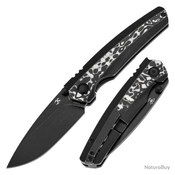 Couteau Kansept Knives Raven Lame Acier CPM-20CV Manche Titane Carbone Noir Blanc Framelock K2109A1