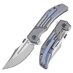 Couteau Kansept Knives Orion Lame Acier S35VN Manche Titane Bleu Framelock K1089A1