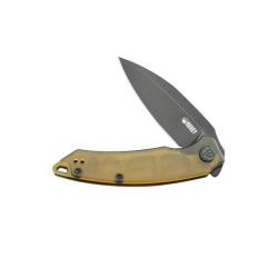 Couteau Kubey Leaf Lame Acier AUS-10 Manche Ultem Ambr&eacute; Linerlock KUB333H