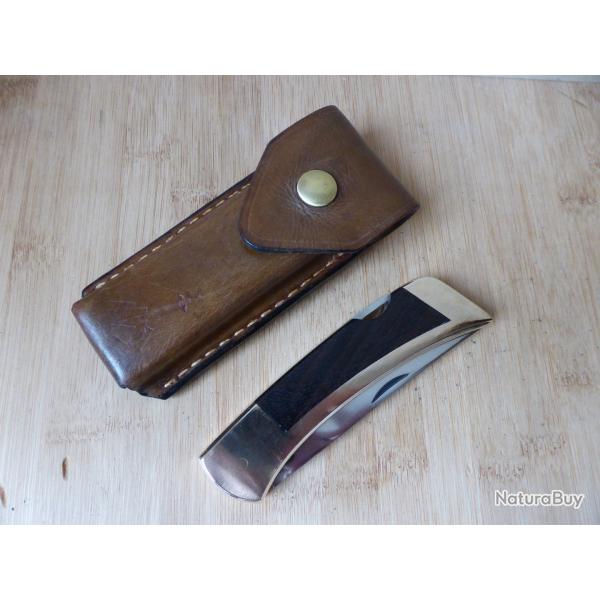 Ancien couteau de chasse pliant Vintage GERBER Sportsman3 � pompe �tui cuir PORTLAND USA TB ETAT