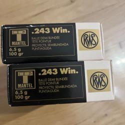 Lot de 40 balles 243 Win. RWS T-Mantel 6,5 gr