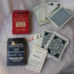 WW2 US LOT DE 2 JEUX DE CARTES A JOUER MILITAIRES AM&Eacute;RICAINES R&Eacute;F&Eacute;RENC&Eacute;ES GI (39-45) be