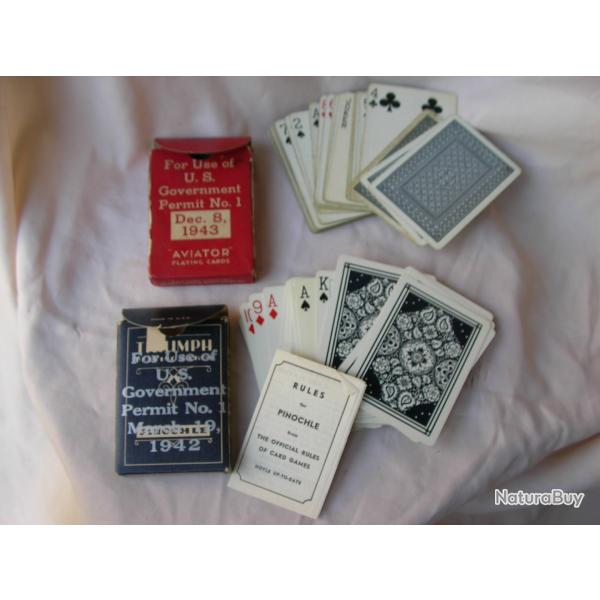 WW2 US LOT DE 2 JEUX DE CARTES A JOUER MILITAIRES AM�RICAINES R�F�RENC�ES GI (39-45) be