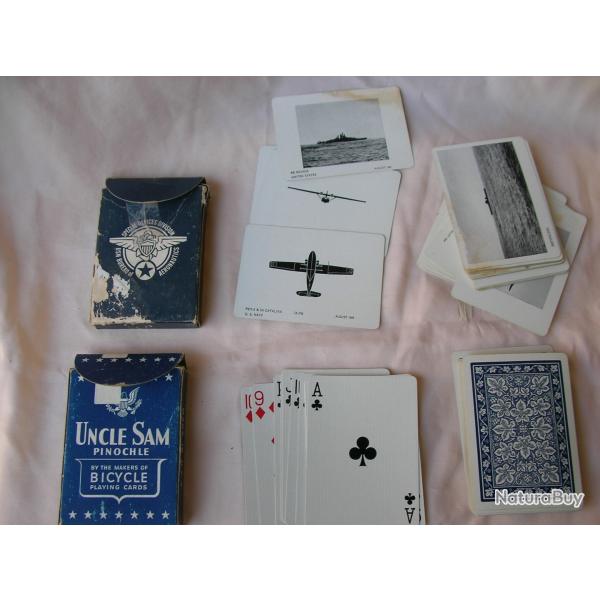 WW2 US LOT DE 2 JEUX DE CARTES A JOUER MILITAIRES AM�RICAINES R�F�RENC�ES GI (39-45) LOT 2