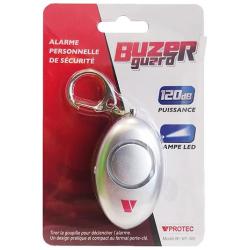 Alarme de d&eacute;fense porte clef chrom&eacute;e + LED VPROTEC