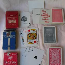 WW2 US LOT DE 3 JEUX DE CARTES A JOUER MILITAIRES AM&Eacute;RICAINES R&Eacute;F&Eacute;RENC&Eacute;ES GI (39-45) LOT 3