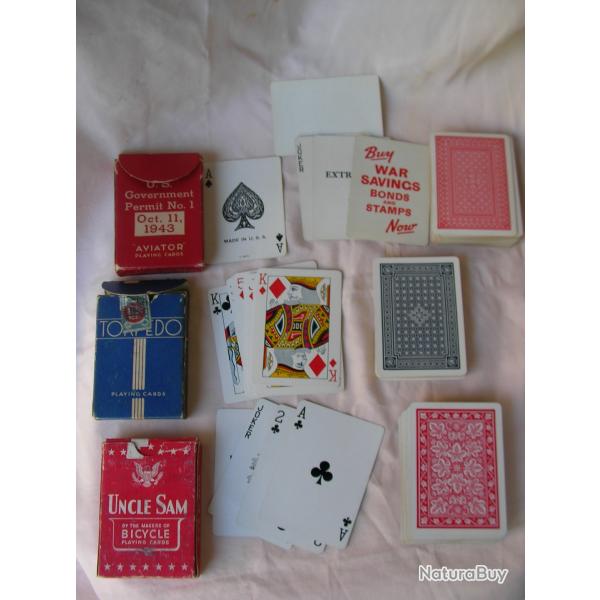 WW2 US LOT DE 3 JEUX DE CARTES A JOUER MILITAIRES AM�RICAINES R�F�RENC�ES GI (39-45) LOT 3
