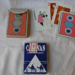 WW2 US LOT DE 2 JEUX DE CARTES A JOUER MILITAIRES AM&Eacute;RICAINES CANVAS ET CHARME R&Eacute;F&Eacute;RENC&Eacute;ES GI 39-45