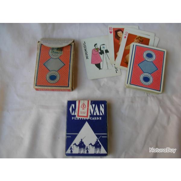 WW2 US LOT DE 2 JEUX DE CARTES A JOUER MILITAIRES AM�RICAINES CANVAS ET CHARME R�F�RENC�ES GI 39-45