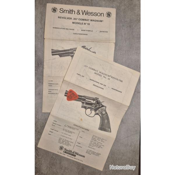2 notices d origine pour revolver Smith&Wesson mod�le 19