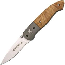 Couteau Pliant Browning Lame Acier Inox Manche Loupe de Bois Marron Linerlock Mitres Titane BR568