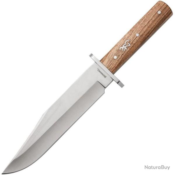 Couteau Fixe Browning Bowie Lame Acier Inox Manche Bois Marron �tui Cuir BR0920