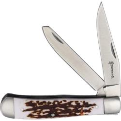 Couteau Pliant Browning Trapper Lame Acier Inox Manche Synth&eacute;tique Fa&ccedil;on Bois de Cerf BR0609B