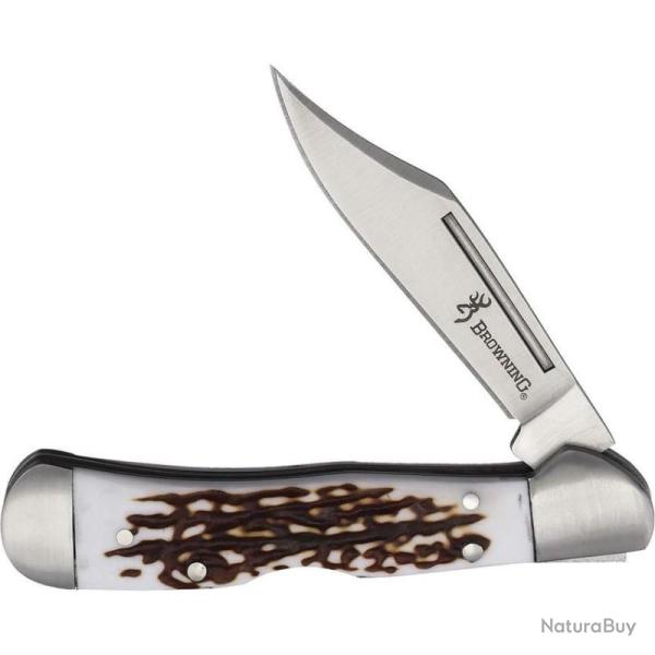 Couteau Browning Lockback Lame Acier Inox Manche Synth�tique Fa�on Bois de Cerf Lockback BR0608B