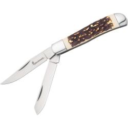 Couteau Browning Mini Trapper Lame Acier 7Cr17MoV Manche Synth&eacute;tique Fa&ccedil;on Bois de Cerf BR0600