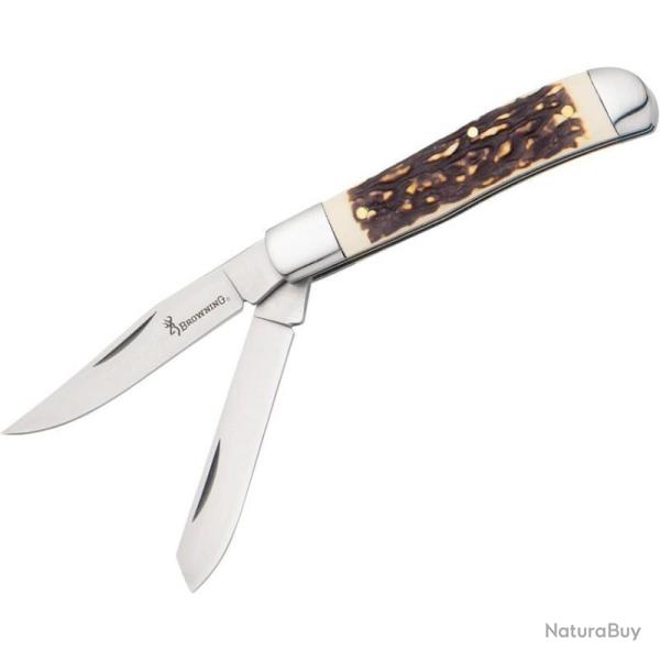 Couteau Browning Mini Trapper Lame Acier 7Cr17MoV Manche Synth�tique Fa�on Bois de Cerf BR0600