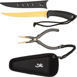 Set Couteau &agrave; Fileter et Pince Browning Whitewater Lame Acier 420J2 Manche Polym&egrave;re Noir BR0534B