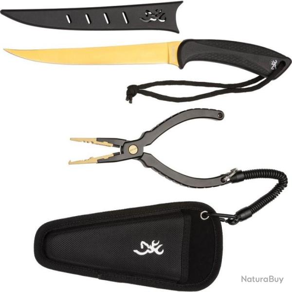 Set Couteau � Fileter et Pince Browning Whitewater Lame Acier 420J2 Manche Polym�re Noir BR0534B