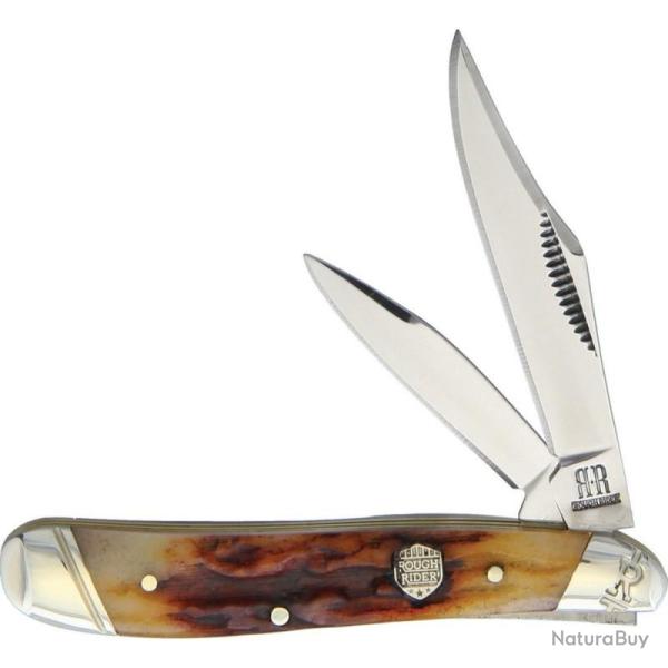 Couteau Rough Rider Peanut Lame Acier Inox Manche Os Fa�on Bois de Cerf Marron Slip Joint RR1808
