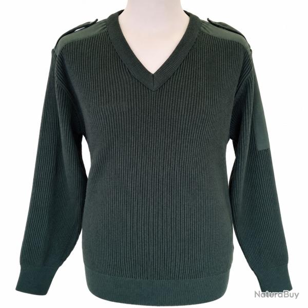 Pull Militaire Vert Kaki Col V �paulettes Renforts Coudes Manches Longues