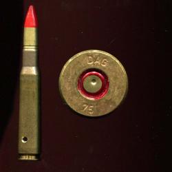 12.7 x 99 Browning TIRED Tra&ccedil;ante France - RARE - balle plastique rouge/laiton - marquage : DAG 75
