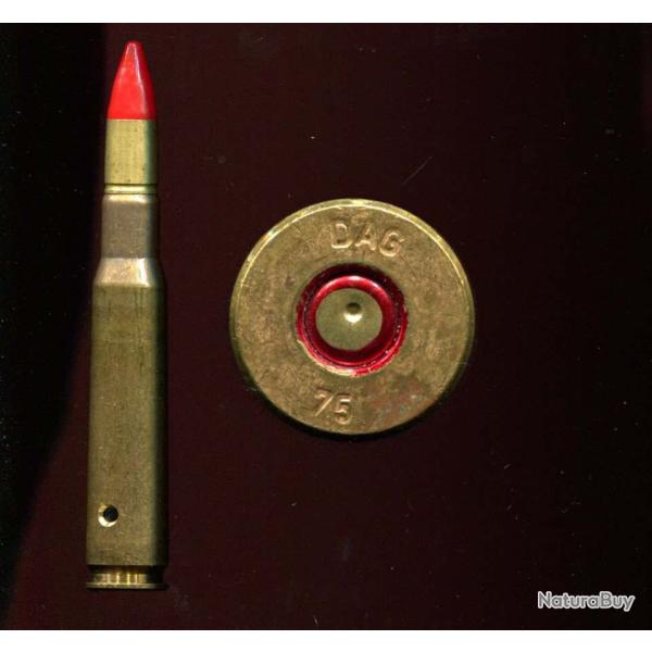 12.7 x 99 Browning TIRED Tra�ante France - RARE - balle plastique rouge/laiton - marquage : DAG 75