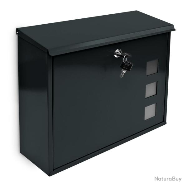 Bo�te aux lettres murale moderne design 34,5 x 33 x 10,5 cm s�curis�e finition mate en m�tal noir 1