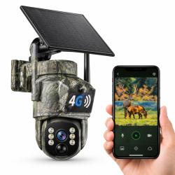Cam&eacute;ra de chasse 4G solaire double objectif 2,5K PTZ 360&deg; - Vision nocturne