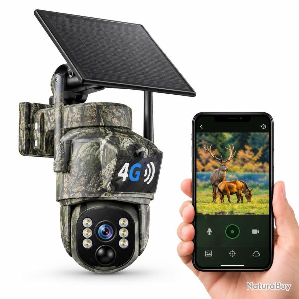 Cam�ra de chasse 4G solaire double objectif 2,5K PTZ 360� - Vision nocturne