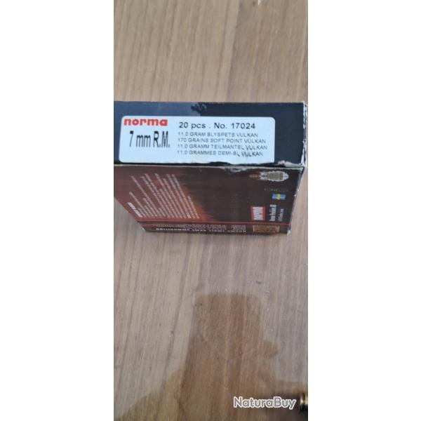 NORMA boite de 20 munitions 7mmRM  170grains VULKAN vendu par poudrenoirepro