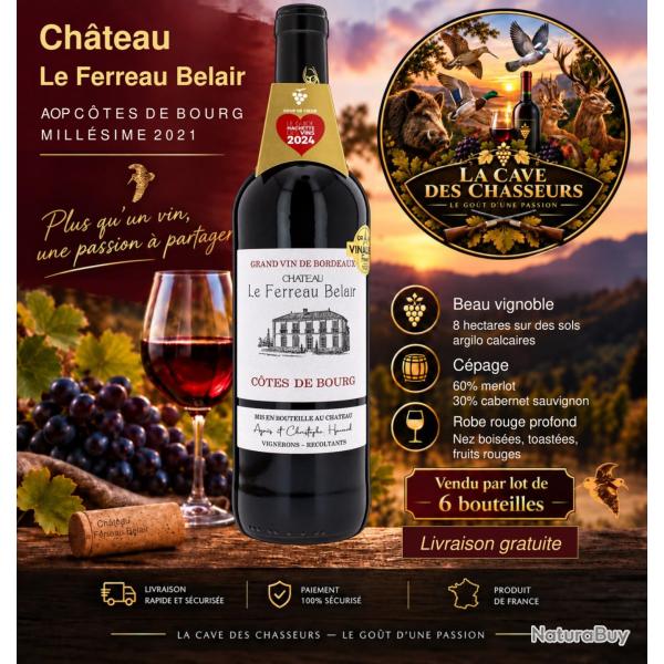 12 Bouteilles Chateau le Ferrreau Belair 2021 aop c�tes de bourg 75cl LIVRAISON GRATUITE
