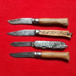 4 Couteaux pliants anciens, Opinel, Pradel