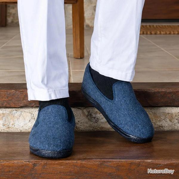 Chaussons Homme Fourr�s Walas Bleu Marine - Confort M�moire de Forme 44
